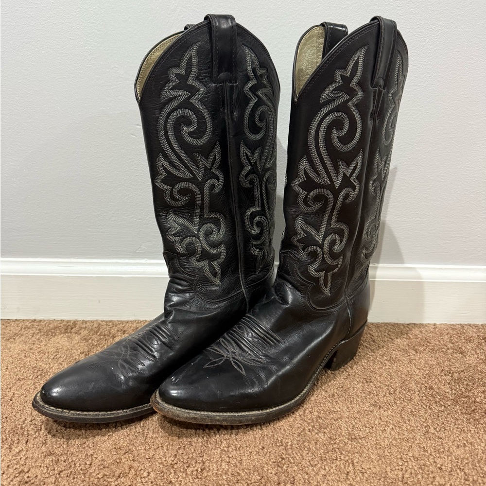 Justin‎ Western Cowboy Buck Boots Men's Size 8.5 D Black Leather Style 1409